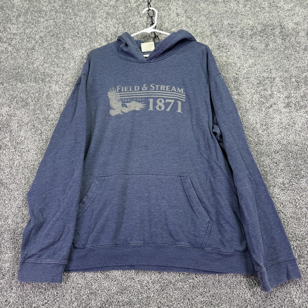 Field & Stream Hoodie Mens XL Blue Fleece Pullover Eagle 1871 Graphic Outdoor